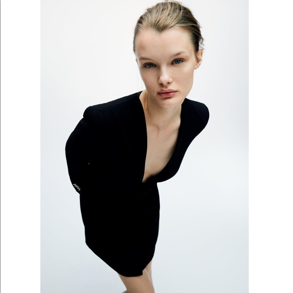 𝗡𝗪𝗧 𝗭𝗮𝗿𝗮 • Draped Jacket Dress Ruched Front V-Neck Long Sleeve XS - Picture 10 of 12